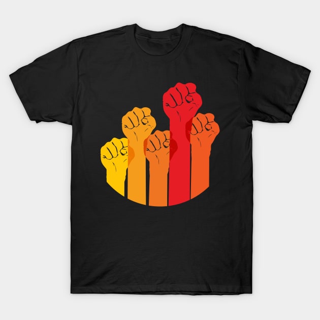 Colorful fists raised in the air to resist and protest T-Shirt by All About Nerds